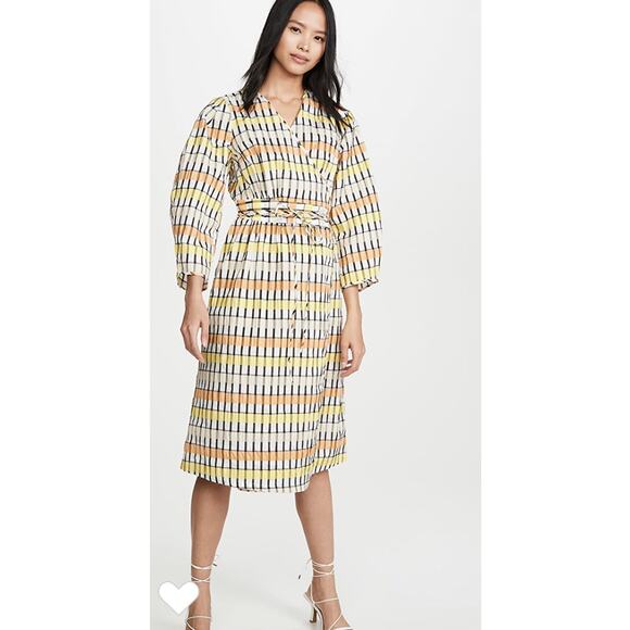 Baum and Pferdgarten Yellow Abylene Wrap Dress Womens 36 New Spring Puff Sleeves - Picture 12 of 12